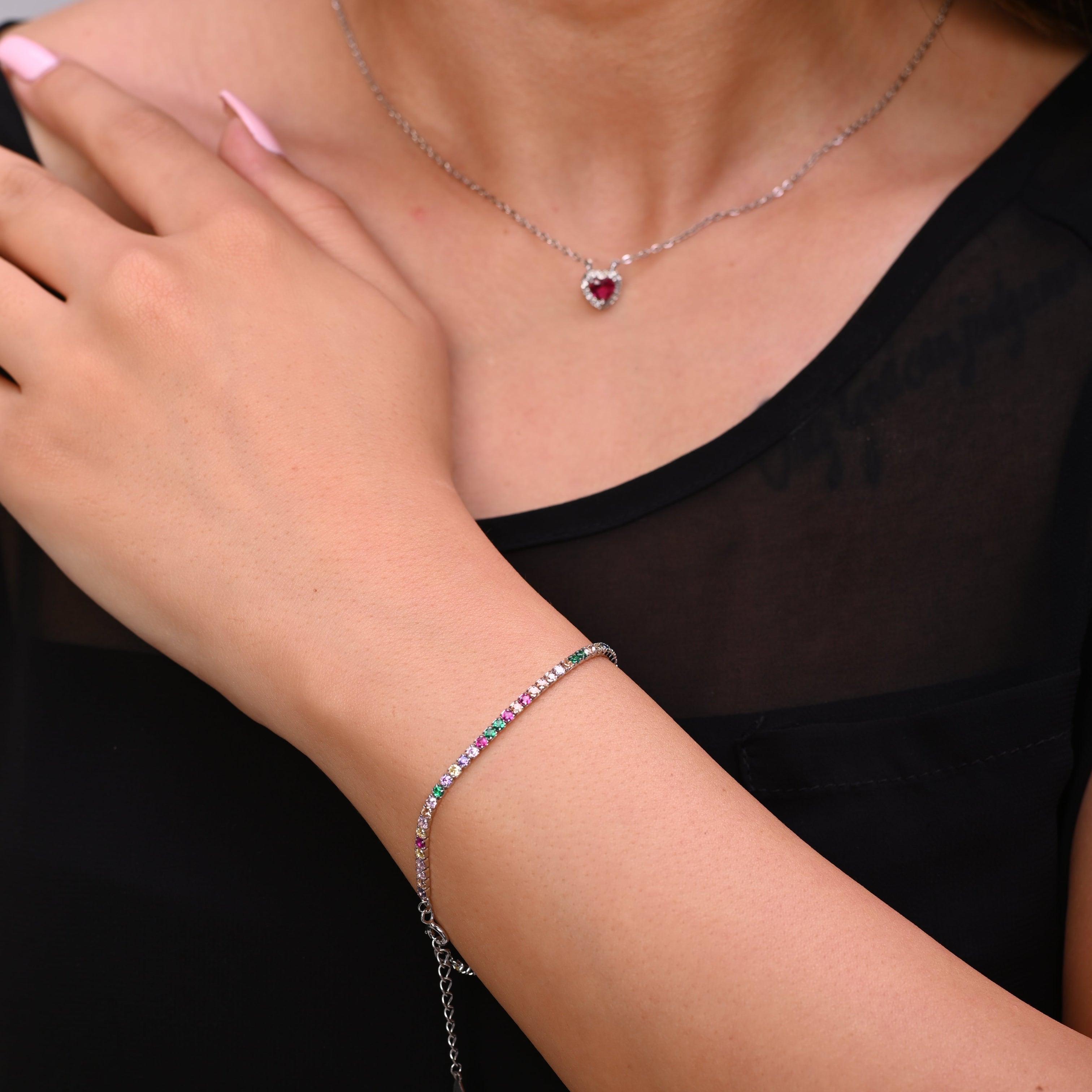 Coloured Silver Tennis Bracelet