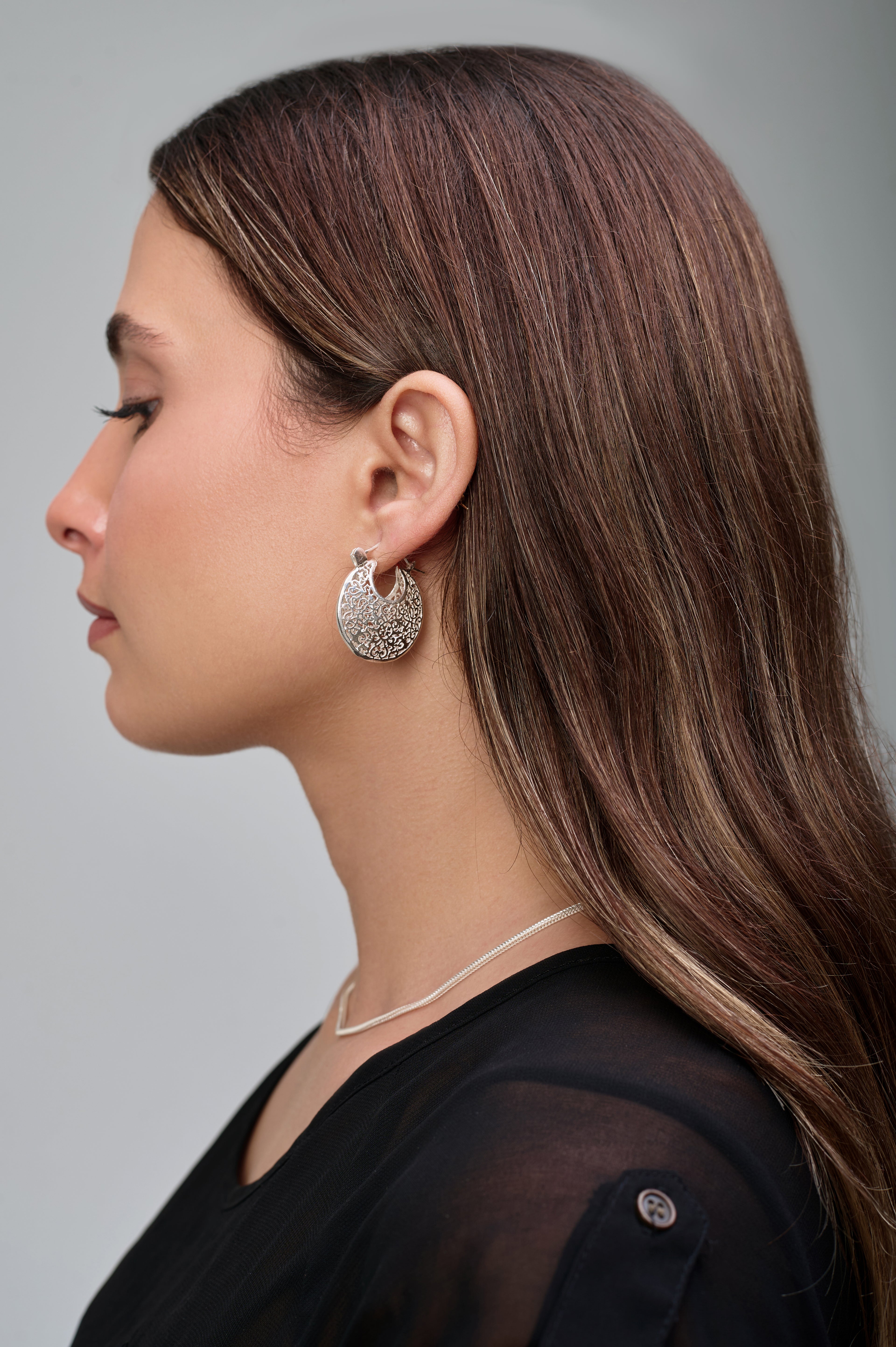 Puffy Hoop Silver Earrings