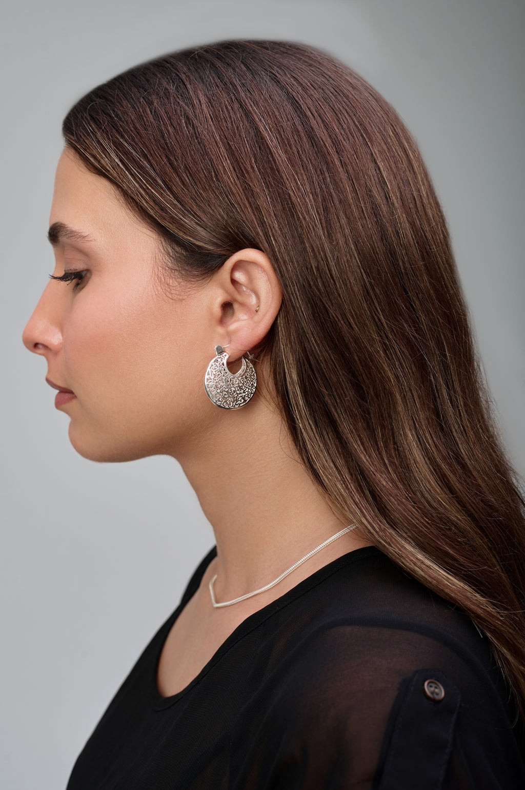 Puffy Hoop Silver Earrings