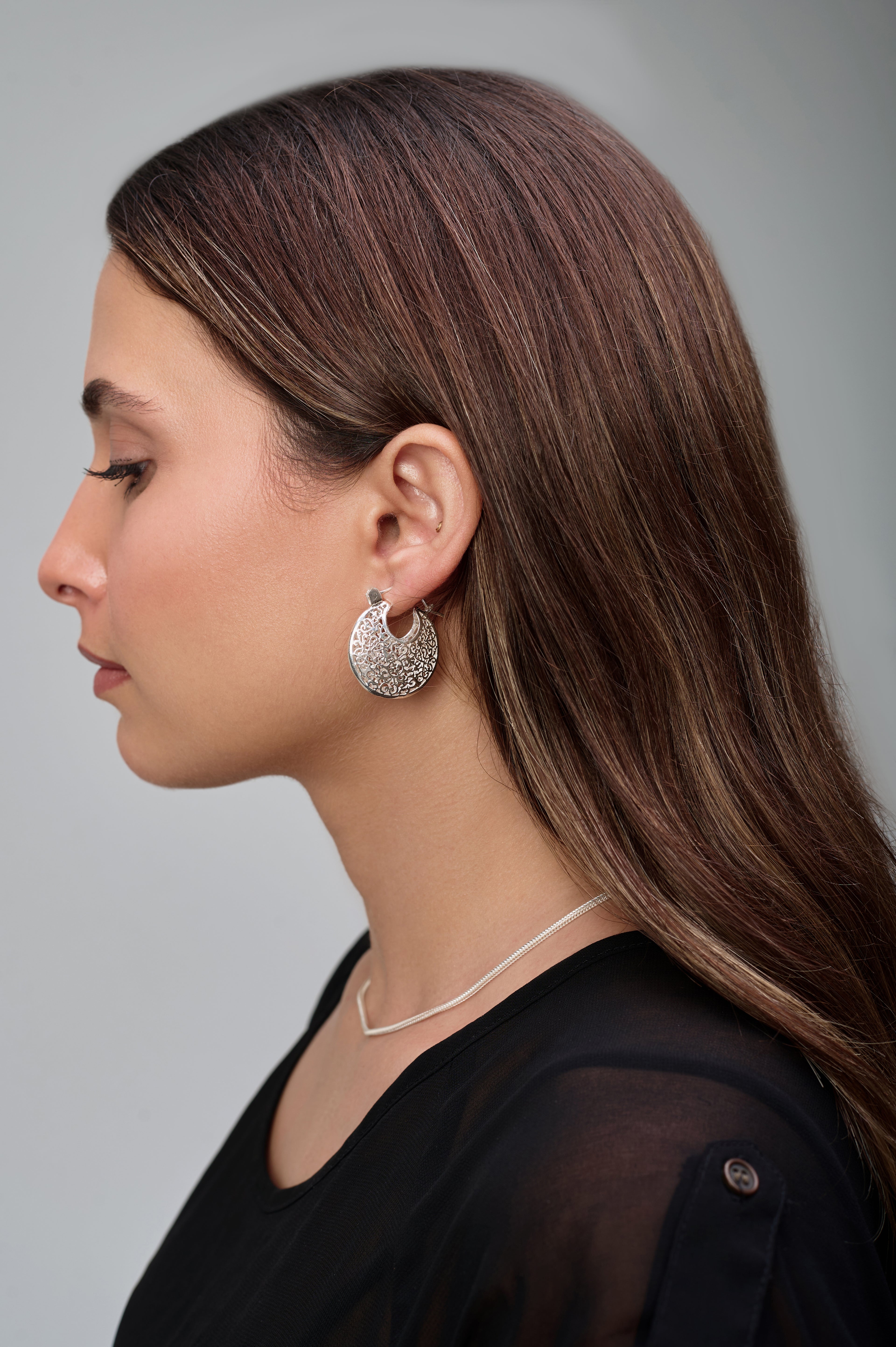 Puffy Hoop Silver Earrings