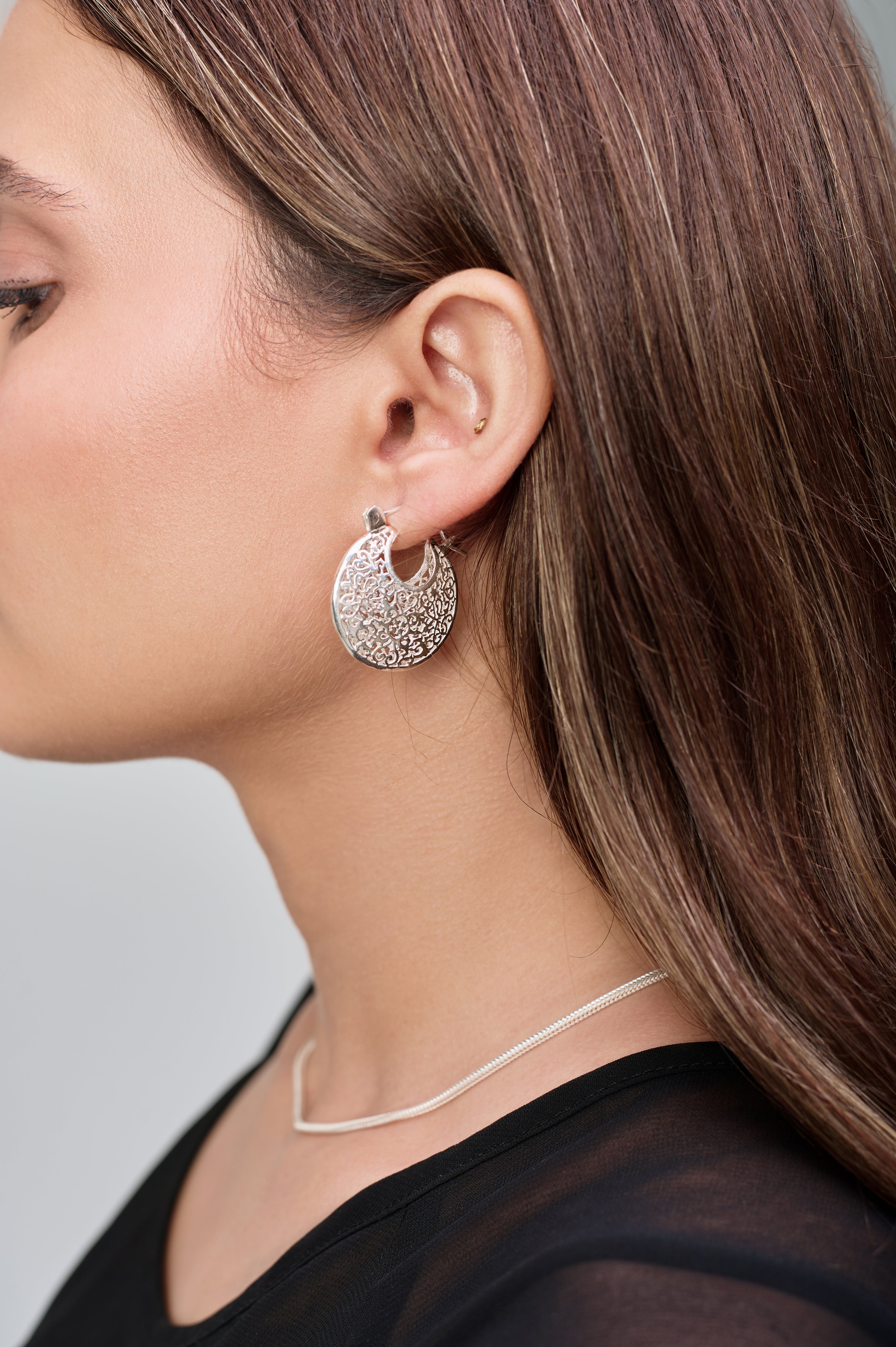 Puffy Hoop Silver Earrings