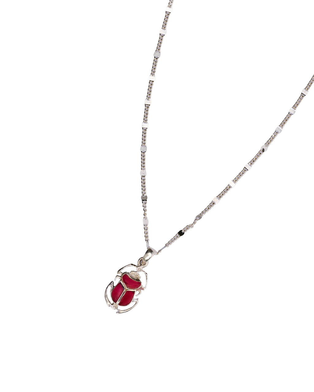 Scarab beetle silver necklace