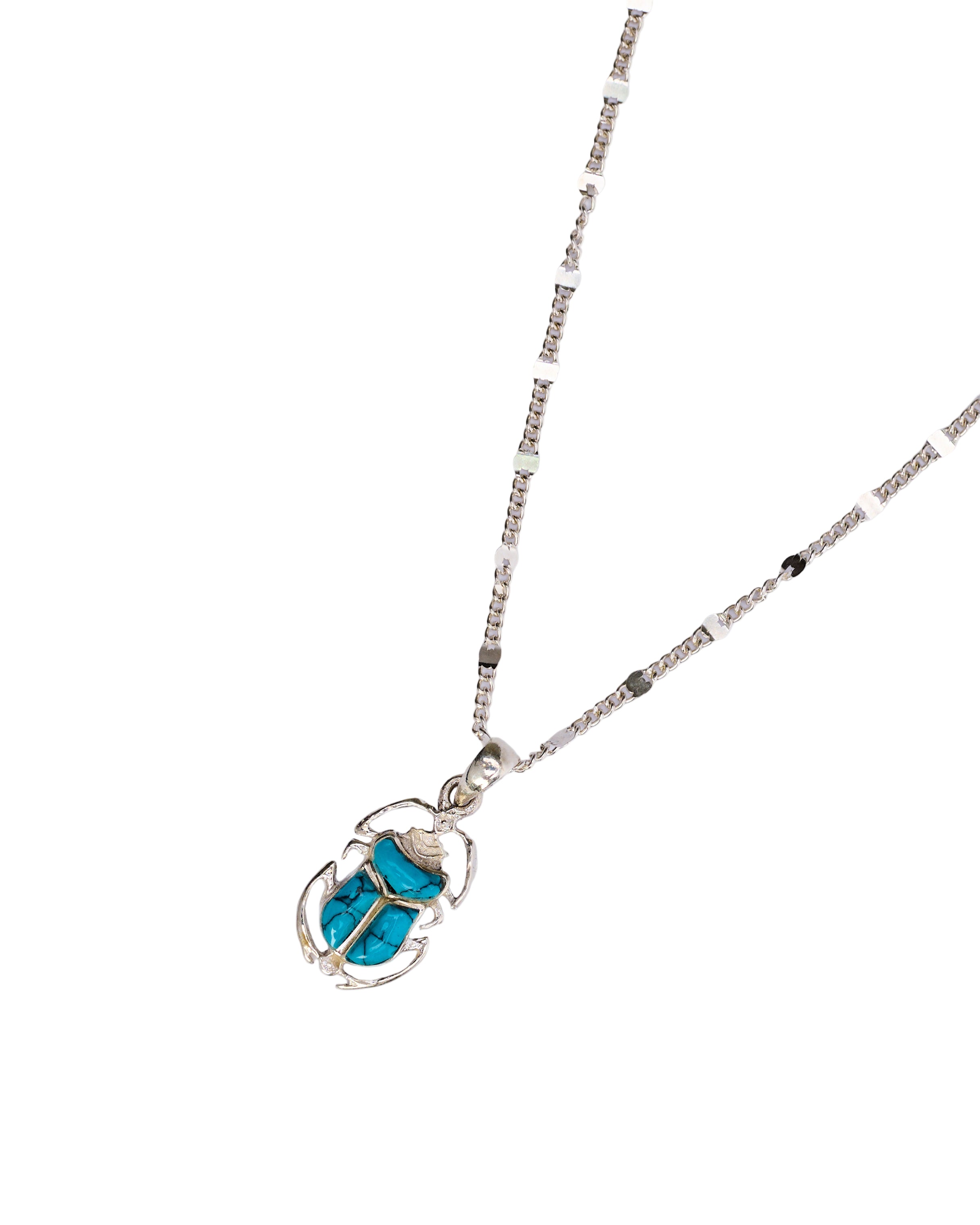 Scarab beetle silver necklace
