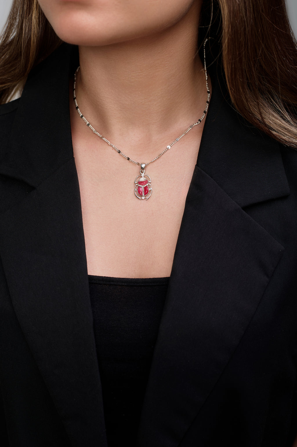 Scarab beetle silver necklace