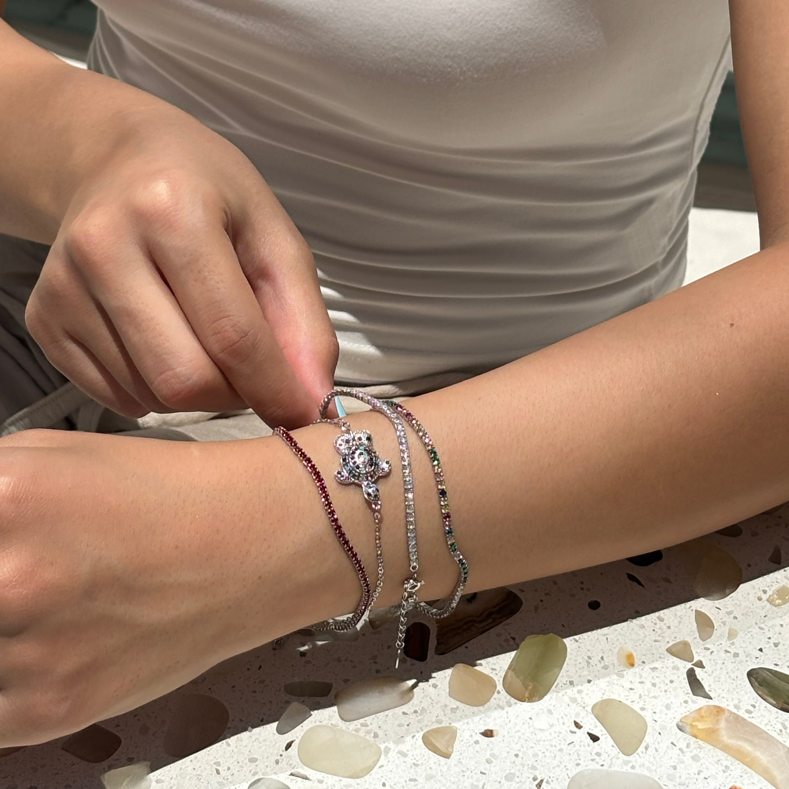 Coloured Silver Tennis Bracelet