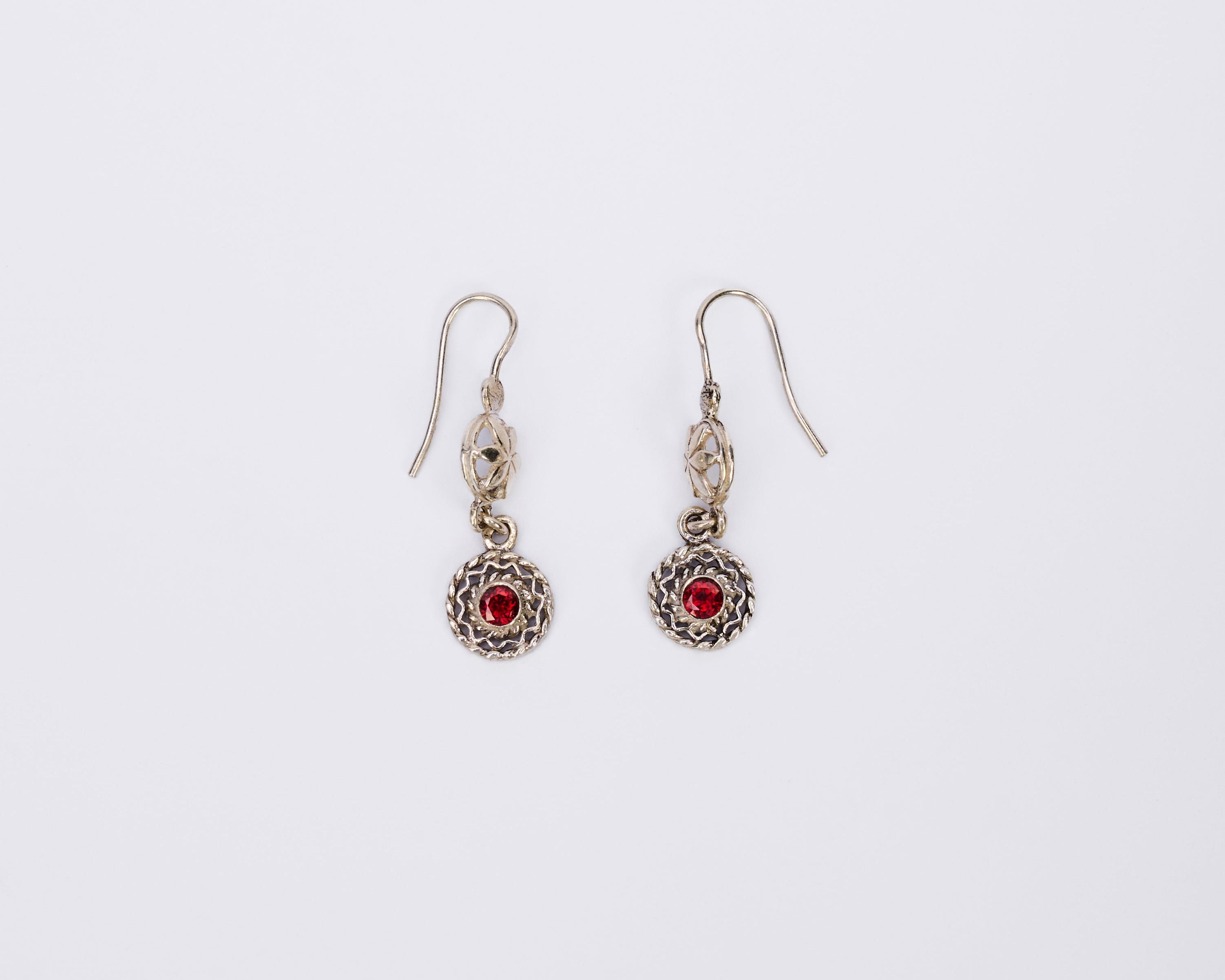 Red Eye Drop Silver Earring