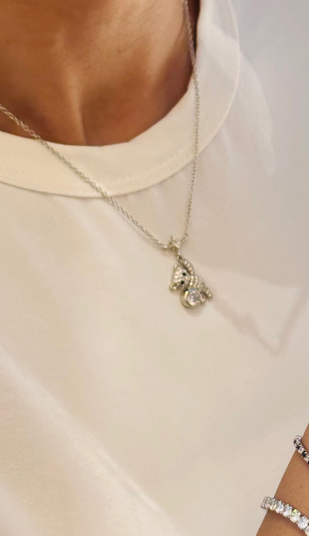 Teddy bear zircon necklace
