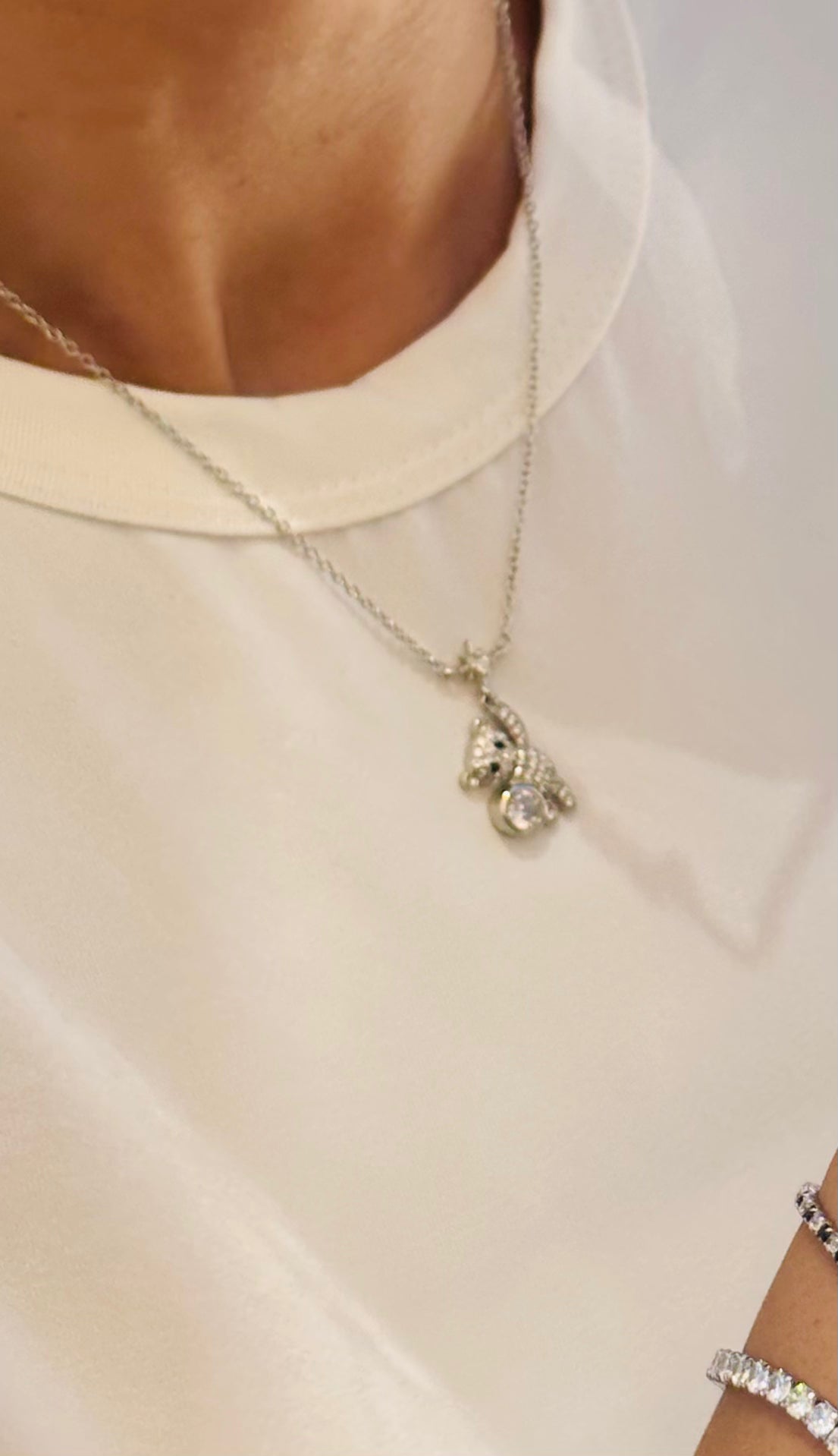 Teddy bear zircon necklace
