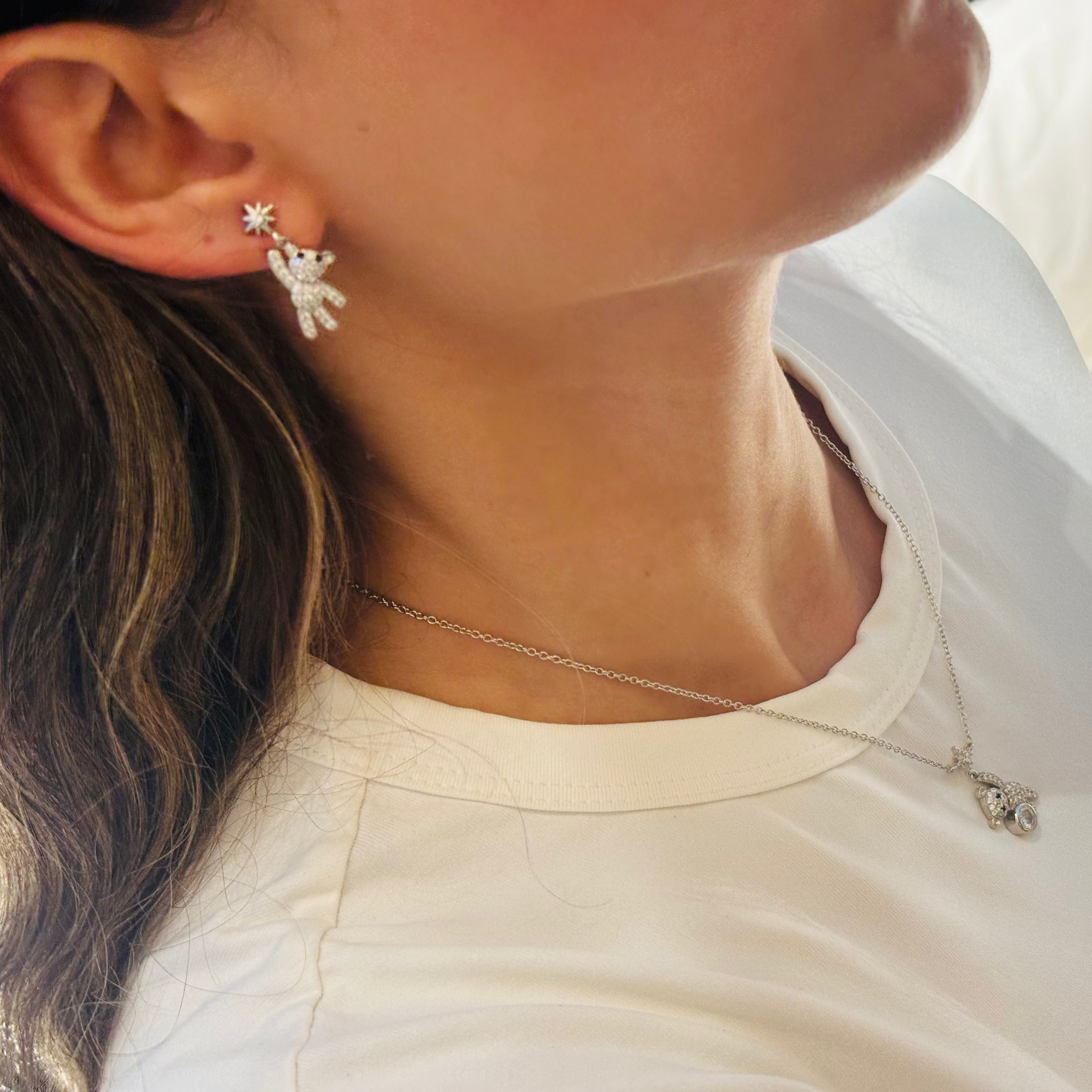Teddy bear zircon earring