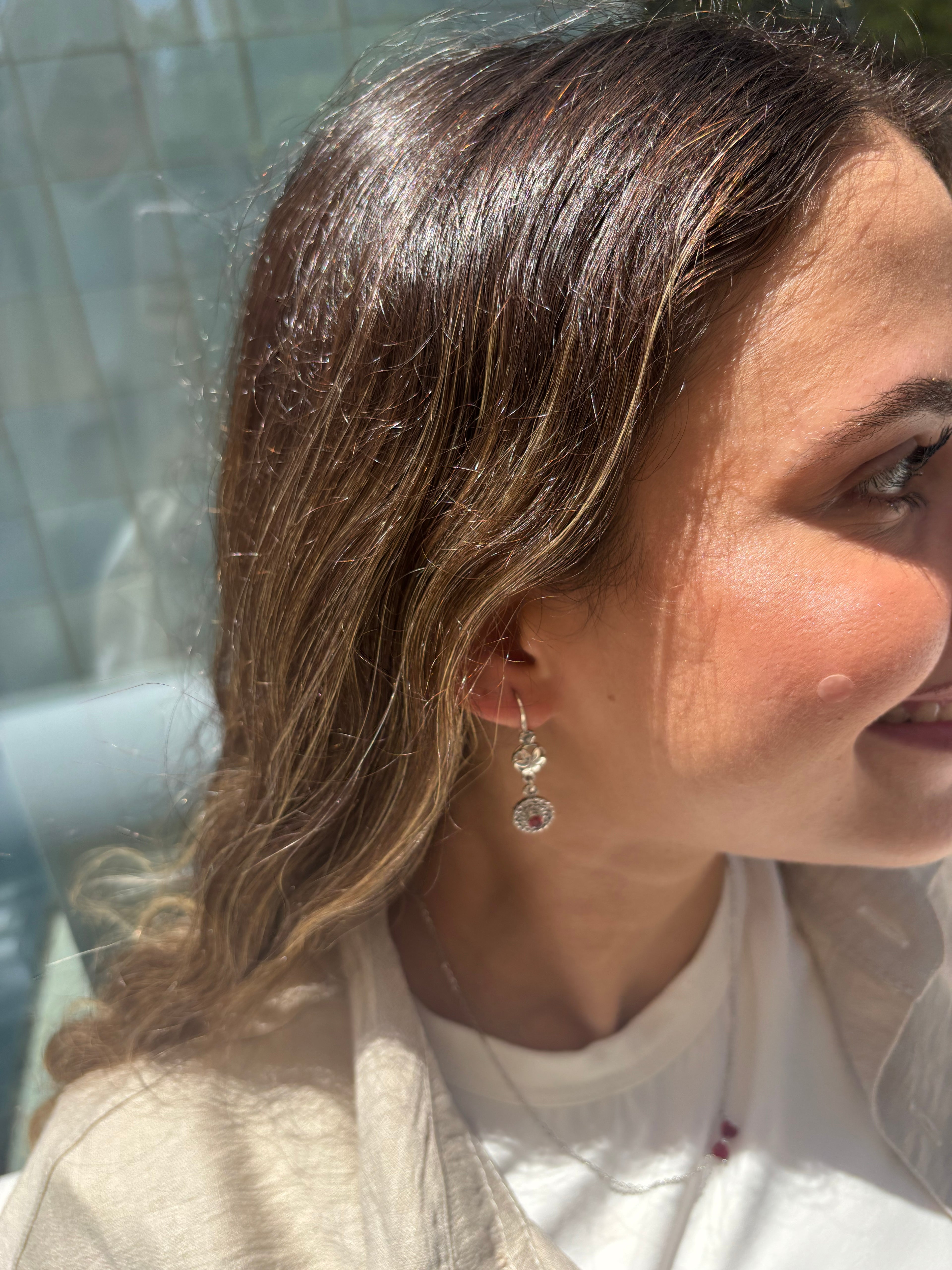 Red Eye Drop Silver Earring
