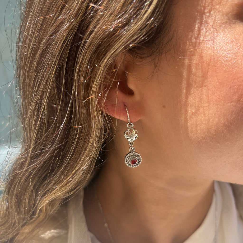 Red Eye Drop Silver Earring