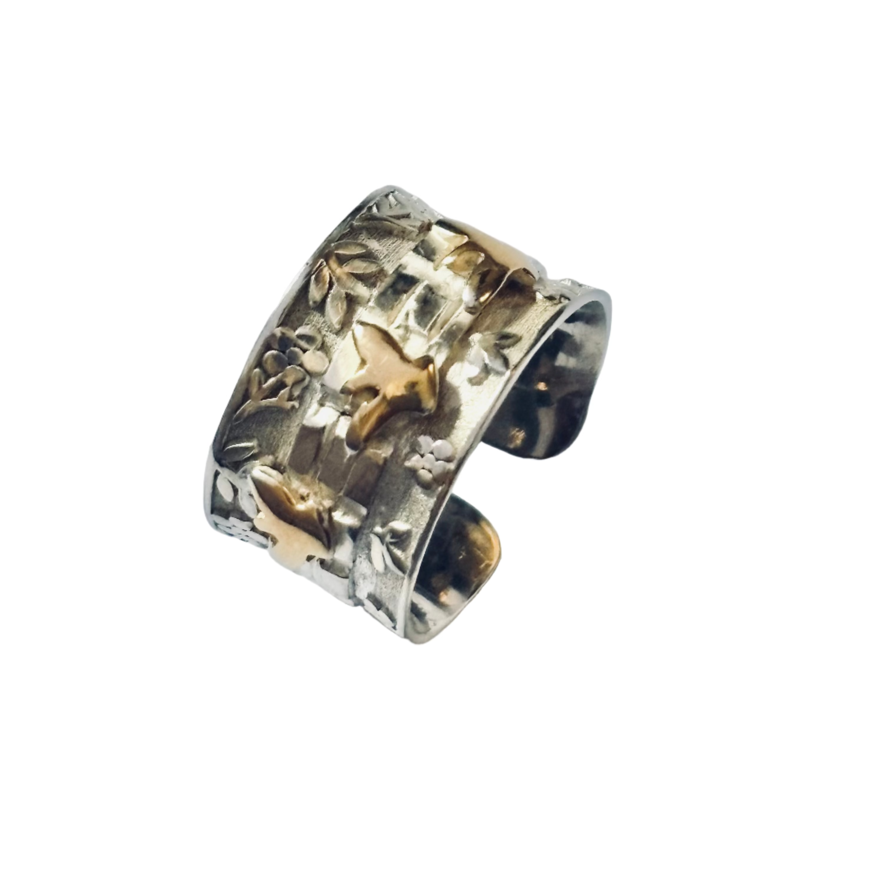 Silver and gold ring on a white background