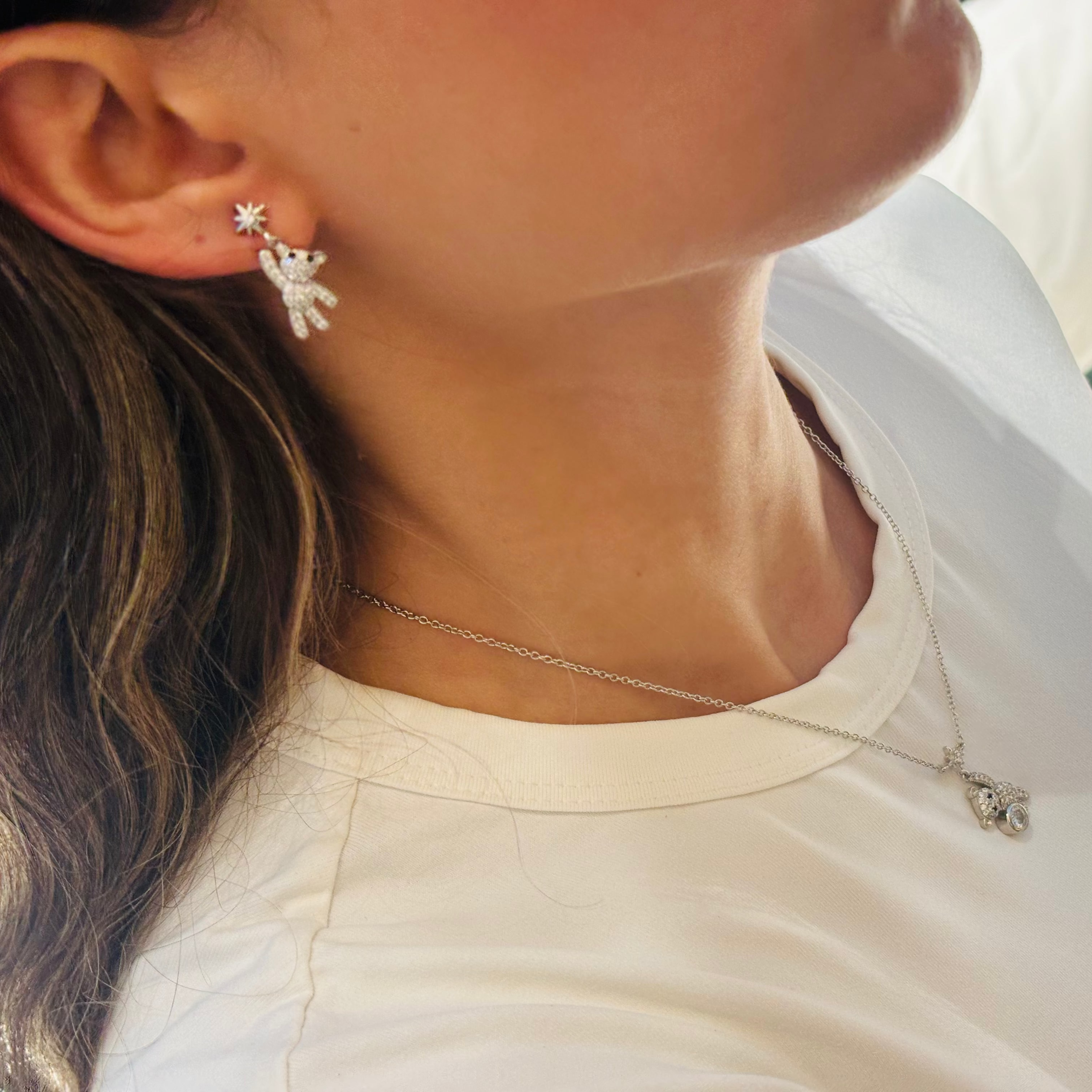 Teddy bear zircon earring